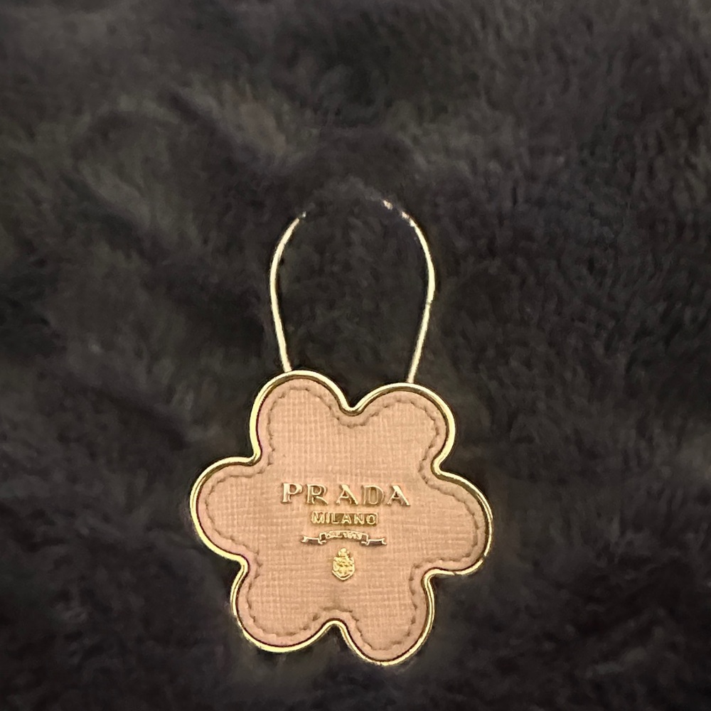 Prada Tan Flower Keychain with Gold Trim